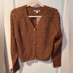 Moral Society sz small, brown button up sweater NWT.